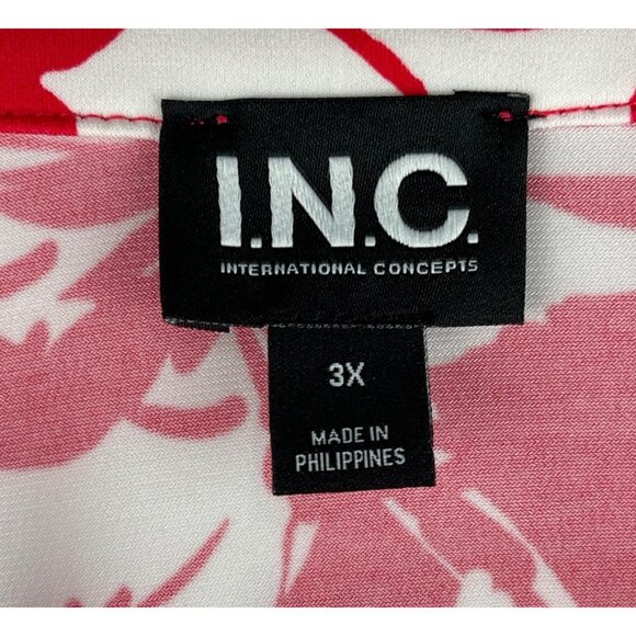 I.N.C. Womens 3X Button Placket Top V-Neck & bright red White Floral Long Sleeve - Picture 7 of 9